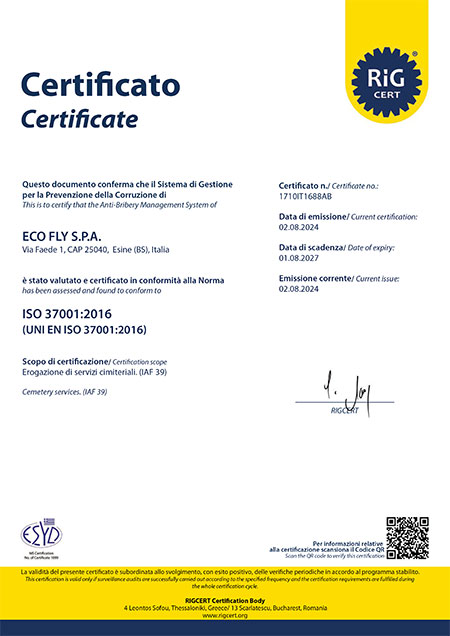 ECO FLY s.p.a. - UNI EN ISO 37001:2016 Certificato 1710IT1688AB